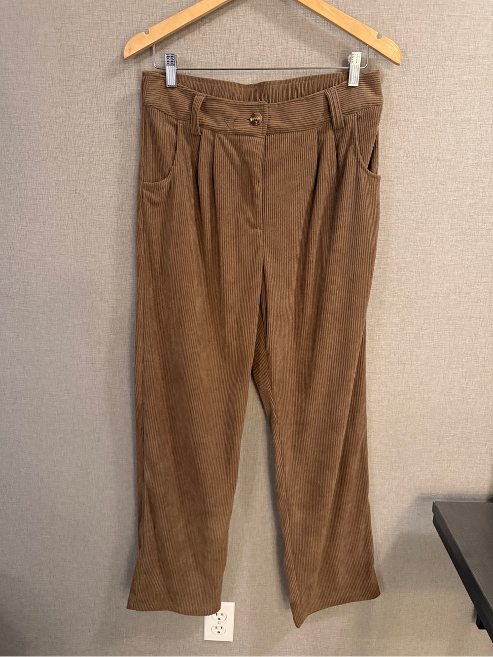 Halara Brown Corduroy Wide Leg Pants Large Pleated High Waist Fall Academia